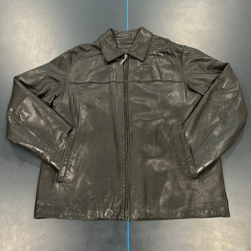 Claiborne Outerwear Mens Large Black Lambskin Zip Up Jacket Coat Quilted Lining